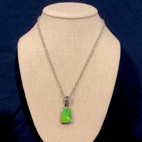 BARSE Green Turquoise Filagree Pendant Sterling Silver Open Link Necklace - Picture 2 of 9